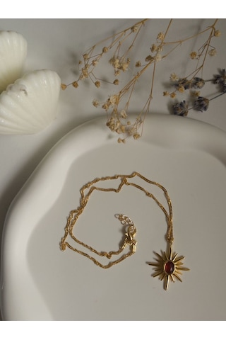 Handmade Pirinç Üzeri Altın Kaplama Kuzey Yıldızı Kadın Kolye-kahverengi Sevgiliye Hediye Altın