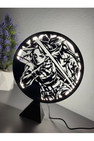 Valorant Neon Ajan Halka Led Işıklı Masa Gece Lambası Gamer Oyun Odası Dekor Hediye Adaptörlü Siyah