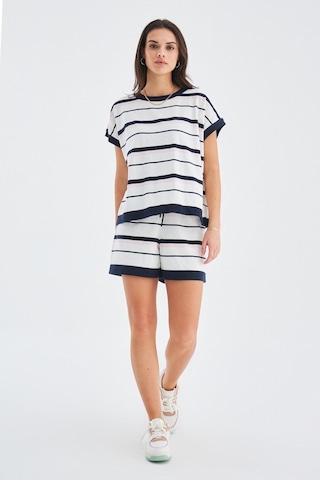 Peraluna Marıne Blouse & Shorts %100 Pamuk Yazlık Kadın Triko Şor Lacivert