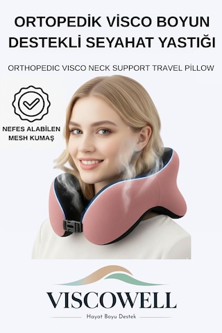 Ortopedik Boyun Yastığı Visco Boyun Destekli Seyahat Boyun Yastığı Araba Ev Uçak Taşınabilir Pembe