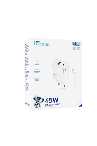 Sunix 45w Akıllı Şarj Ve Gan Teknolojisi Type-c Girişli Tüm Cihazlar Samsung İphone Xiomi Serisi Ce Lisanslı Şarj Cihazı Yeni Nesil Son Teknoloji Adaptör + Kablo Set