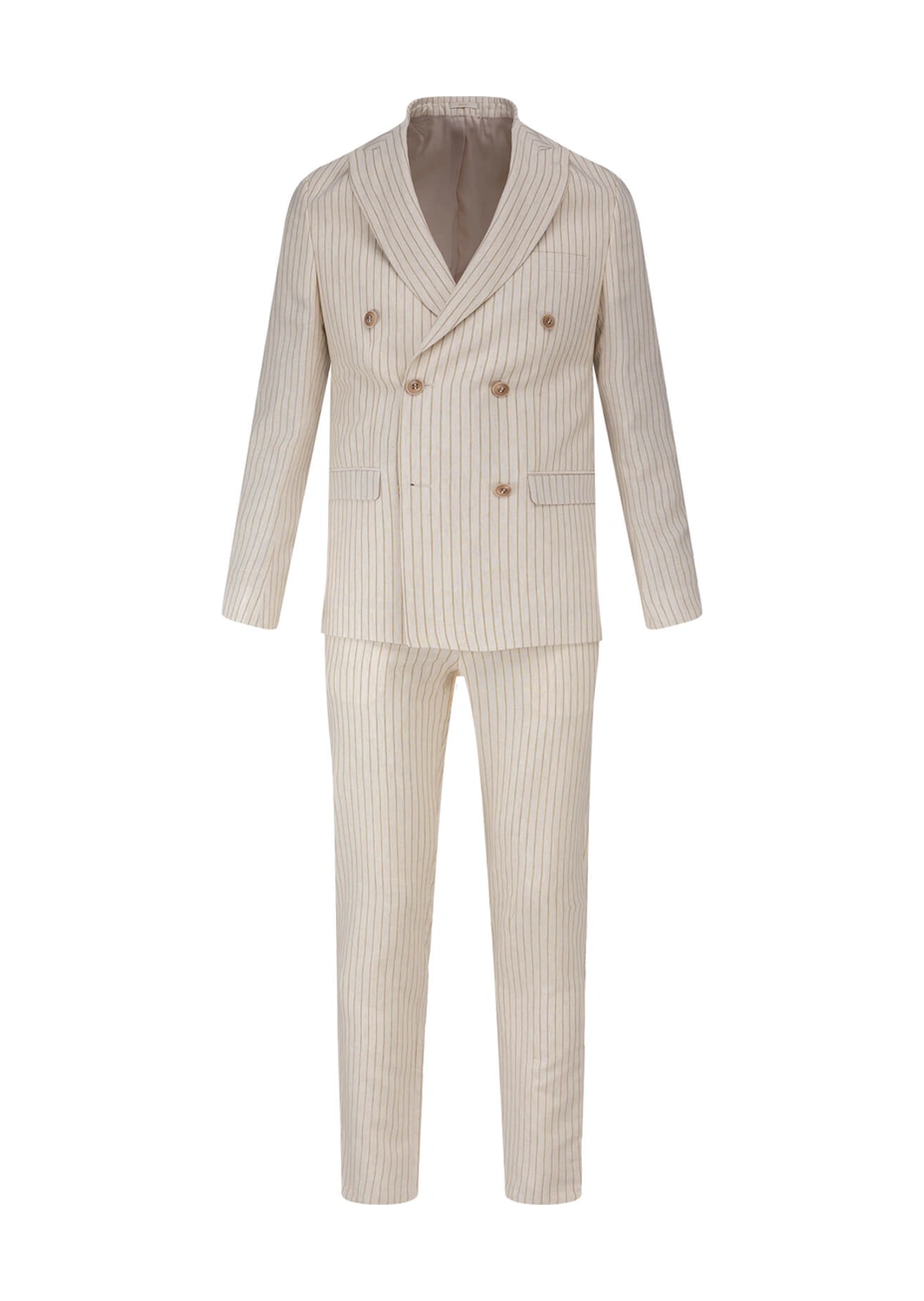 Keten Regular Fit Çizgili Kruvaze Keten Takım Keten Ç.