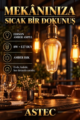 Astec E27 Edison 8 Watt Amber Filament Ampul Dekoratif Filament Led