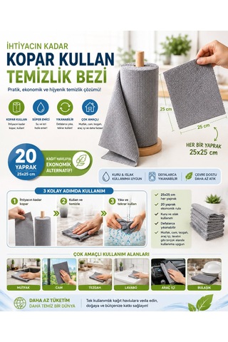 20 Yaprak Gri Renk Mikrofiber Genel Temizlik Bezi Leke Tutmaz Koku Yapmaz 25 25 Cm Kopart Kullan Açık Gri