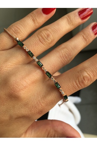 925 Ayar Gümüş Baget Taşlı Rose Bileklik