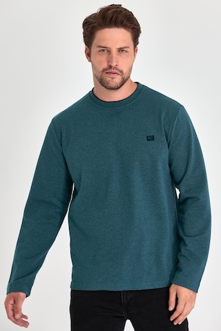 MMetalic Erkek Petrol Çift Bisiklet Yaka Baskı Detaylı Standart Rahat Kesim Sweatshirt Yeşil