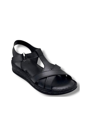 Caprito Sd011-26 Cilt Çapraz Bant Anatomik Dolgu Taban Kadın Sandalet Siyah