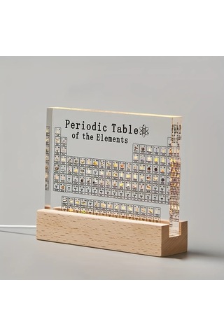 Fochsia Akrilik Periyodik Tablo Aydınlatmalı Ahşap Taban - Eğitici Kimya Öğretim Aracı Elektron Konfigürasyonlu