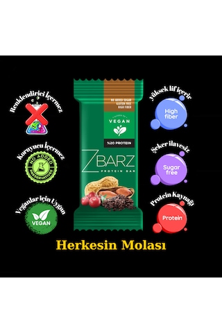 Zbarz Yer Fıstıklı Vegan Proteinli Meyve Barı 12 x 35 G