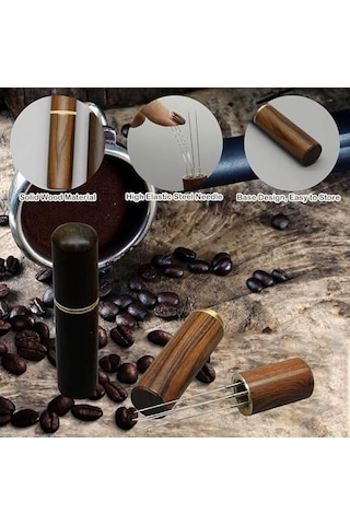 Aputue Espresso Kahve Karıştırıcı, Espresso Dağıtımı İçin Profesyonel Kahve Karıştırma Wdt Aracı, El Tampers Karıştırma Aracı Doğal Ahşap Saplı İğne Tipi Dağıtıcı