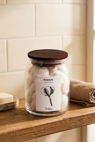 Velar - Bambu Standlı Vakum Bambu Kapaklı Etiketli Banyo Düzenleyici Cam Banyo Seti Banyo Organizeri Kahverengi
