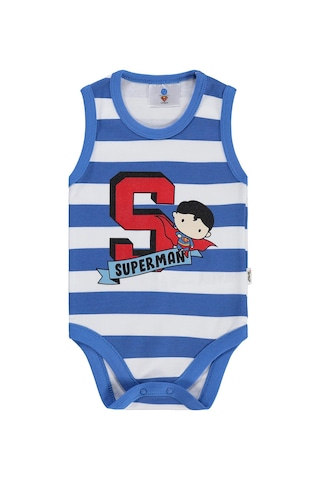 Civil Baby Superman Baskılı 3-18 Ay Çıtçıtlı Badi - Mavi Saks Mavisi