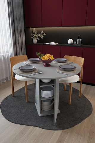 Modern Dolaplı 4 Kişilik Mutfak Yemek Masası %100 Mdf Mutfak Yemek Odası Masası Ym04 Kül Gri