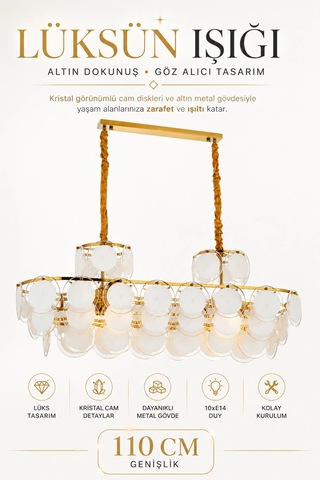 Modern Premium Lüksün Işıltısı Gold Dekoratif Modern Sarkıt Avize 10xe14