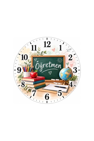 Öğretmen Temalı Duvar Saati 45 Cm Öğretmenler Günü Hediye Sınıf Okul Uv Baskı Sessiz Akar Mekanizma 972