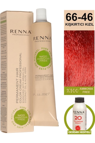 Renna Bitkisel Amonyaksız Saç Boyası 60 Ml 66-46 Kışkırtıcı Kızıl Oksidan Hediyeli