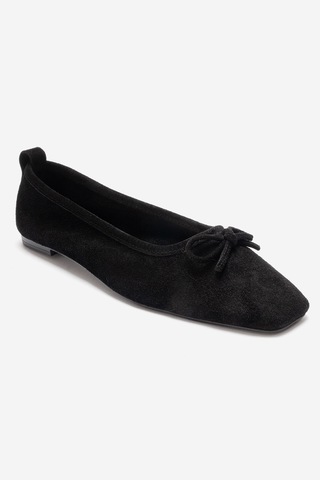Luvishoes Sosa Siyah Süet Hakiki Deri Küt Burunlu Fiyonklu Kadın Babet Ayakkabı Siyah