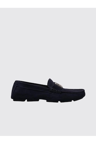 Dolce & Gabbana Blue Suede Moccasins With Metalic Dg Lacivert