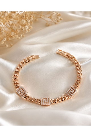 Xp Jewelry Taşlı Kare Labirent Bileklik Rose Gold Premium