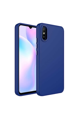 Xiaomi Redmi 9a Kılıf Metal Çerçeve Ve Buton Tasarımlı Silikon Zore Luna Kapak Lacivert