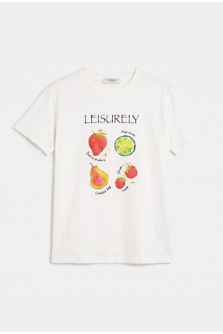 it's basic Kadın Beyaz Meyve Baskılı Bol Kesim Tasarım T-shirt