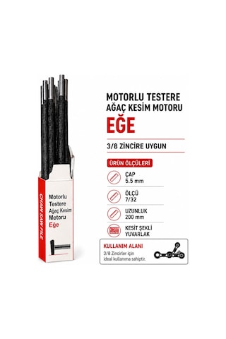 Algarıde Eng Motorlu Testere Eğe Seti 12'li 5.5 Mm 7/32" 3/8 Ayak Zincirler Yuvarlak Eğe