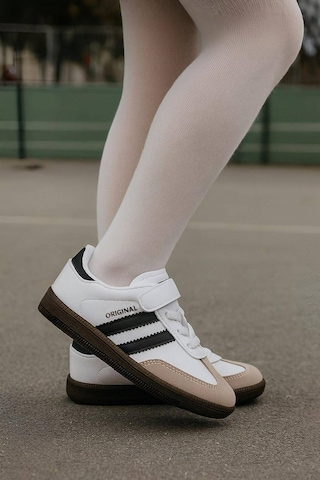Günlük Unisex Çocuk Sneaker Bağcıklı Hafif Esnek Kaymaz Taban Ayakkabı 105 Beyaz Siyah