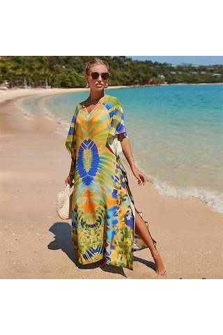 Edolynsa Kadınlar Zarif Kaftan Elbiseler Uzun Artı Boyutu Mayo Cover Up Resort Giyim Plaj Mayo Coverups Gevşek Loungewearq1464 Çok Renkli