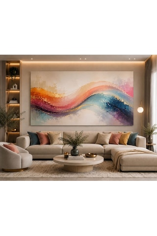Renk Senfonisi Soyut Kanvas Tablo Turuncu, Mavi, Mor Ve Pembe Tonlarda Modern Premium Duvar Dekorasyonu Salon, Ofis, Çalışma Odası Ve Genç Yaşam Alanları İçin Enerjik Tasarım