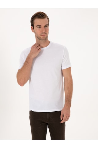 Beyaz Slim Fit %100 Pamuk Bisiklet Yaka Basic T-shirt