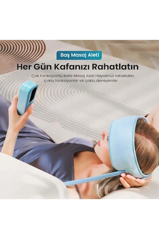 Glr Jkq-567 Yoğurma Ve Titreşimli Kafa Masaj Aleti - 3 Modlu Hava Yastıklı Baş Masaj Bandı - Mavi