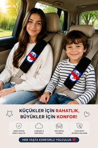 Panda Siyah Emniyet Kemeri Aksesuarı - Emniyet Kemeri Kılıfı-araç Emniyet Kemeri Omuz Koruyucu 1 Adet