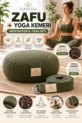 Zafu Meditasyon Minderi + 200 Cm Yoga Kemeri Seti Karabuğday Dolgulu 35x12 Cm Yeşil Zafu Meditasyon Minderi + 200 Cm Yoga Kemeri Seti Karabuğday Dolgulu 35x12 Cm Yeşil