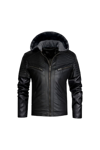 Delpino Dar Kesim Kapüşonlu Erkek Deri Ceket