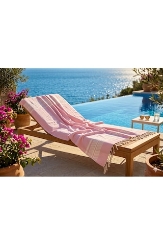 Kaş Pamuklu Peştemal, 90x180cm Peştemal, Dokubba Peştemal Pembe