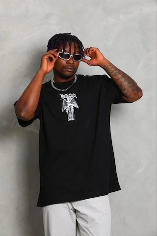 Modi Erkek Baskılı T-shirt Kısa Kol Bisiklet Yaka Regular Fit Rahat Kalıp Günlük Tişört - Siyah - Mymg185485