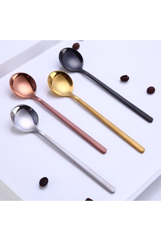 Mini Aksesuarlar Kahve Kaşığı Mutfak Tatlıspoon Yemek Yuvarlak Şekil Kahve Paslanmaz Çelik Ev Black , Size:17cm Siyah