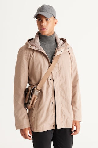 AC&Co / Altınyıldız Classics Erkek Vızon Standart Fit Normal Kesim Kapüşonlu Dik Yaka Trençkot Vizon