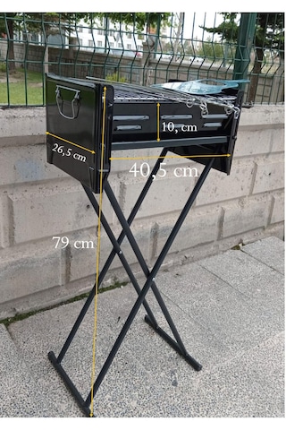 Emaye Katlanır Piknik Mangal Ayaklı 6 Şiş Hediyeli