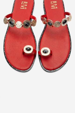 Luvishoes Martınez Kırmızı Tokalı Hakiki Deri Kadın Parmak Arası Terlik