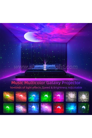 Galaksi Projeksiyon Gece Lambası Yıldız Ay Çocuk Odaları İçin Bluetooth Müzik Özellikli