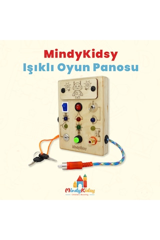Çocuklar İçin Eğitici Ahşap Montessori Mini Işıklı Oyun Panosu - Zeka Geliştirici Oyuncak