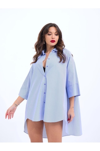 4328 Gömlek-mavi Beyaz Çizgili Altın