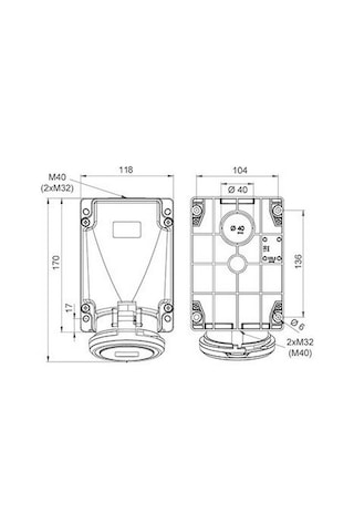 METE ENERJİ 406623 5X63A. Ip44 Duvar Prizi Eğik Gövdeli