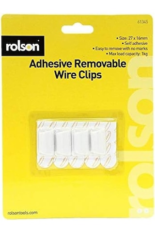 61345 4pc Removable Adhesive Wire Clip, Black, 27x16mm