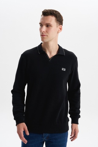 AR-MA Arma Erkek Regular Fit Polo Yaka Sweatshirt Karbon Fırçalı Selanik, %65 Pamuk %35 Polyester, Düğmesiz Basic K30554698602 Siyah