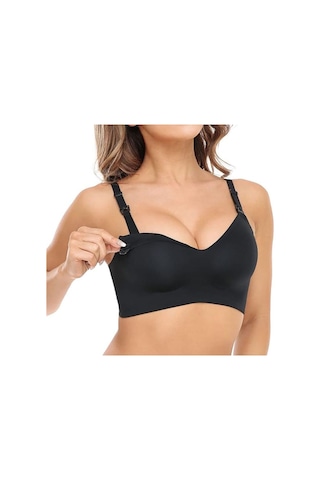 Momcozy Dikişsiz Emzirme Sütyeni, Kablosuz, Pedli, Yumuşak Ve Rahat Bralet Siyah