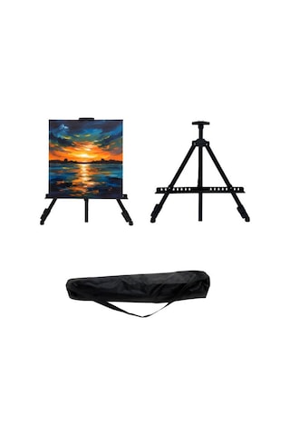 Katlanabilir Metal Tripod Şövale - Ayarlanabilir, Taşıma Çantalı, Siyah