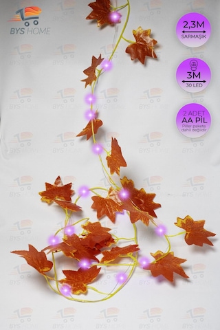 Dekoratif Sonbahar Yapraklı 230 Cm Yapay Sarmaşık Ve 300 Cm Peri Led Pembe Renk - Mor Mor