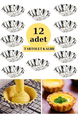 12 Adet Tartolet Kalıbı Kek Kurabiye Tart Kalıbı Paslanmaz Çelik Metalik Diğer
